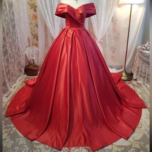Off-shoulder Vintage Satin Red Dress